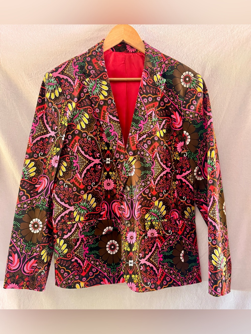 Vintage Mr. Turk Men’s Patterned Thurston Blazer- Pink & Brown Floral Paisley